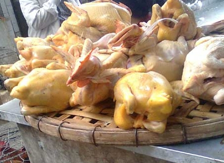 Kiểm tra thịt gà mổ sẵn tìm độc chất nhuộm vàng